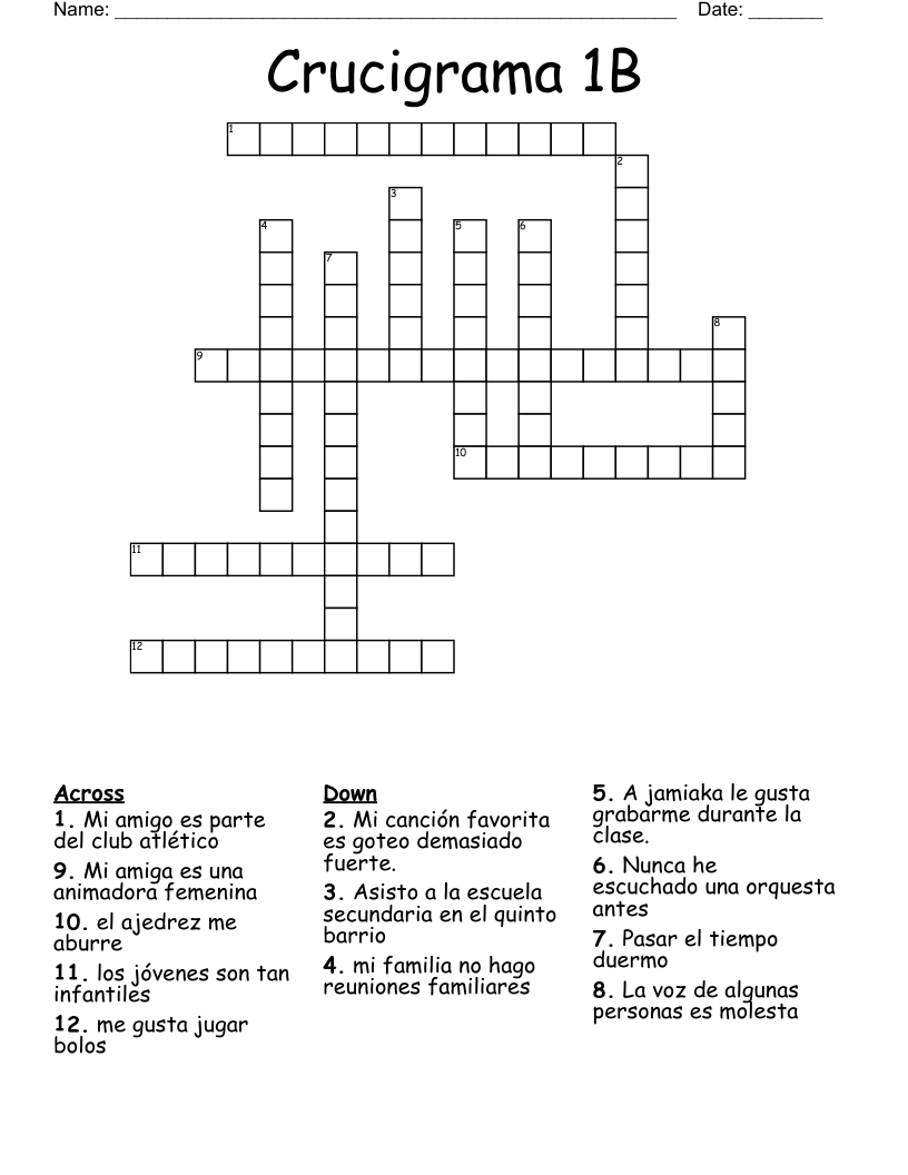 Crucigrama 1B Crossword