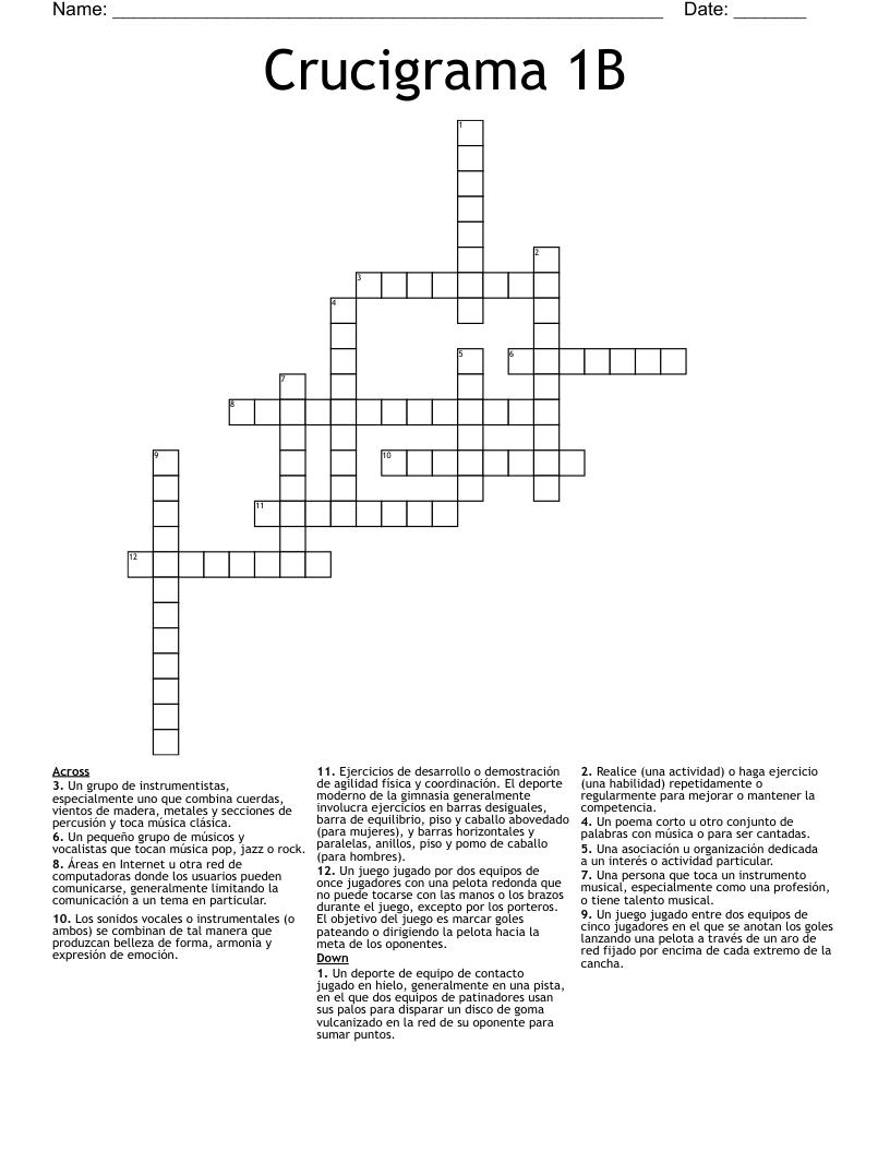 Crucigrama 1B Crossword