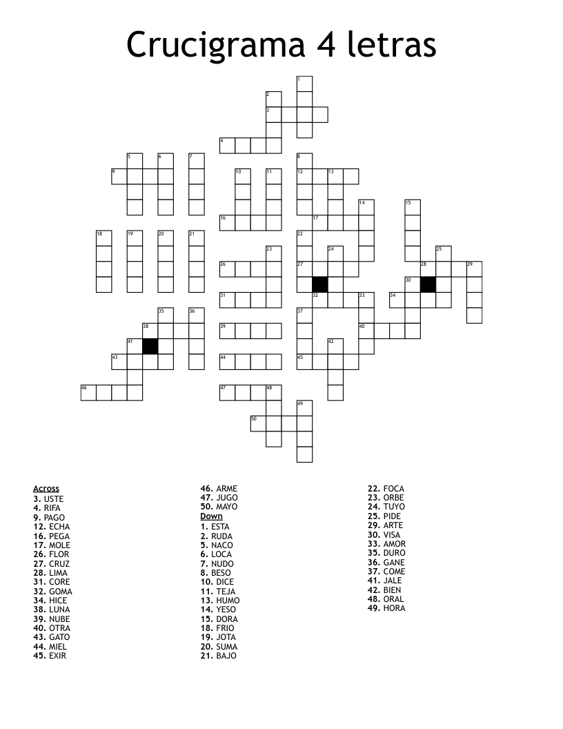 Crucigrama 4 letras Crossword