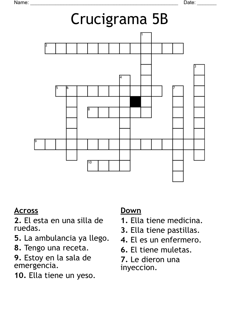 Crucigrama 5B Crossword