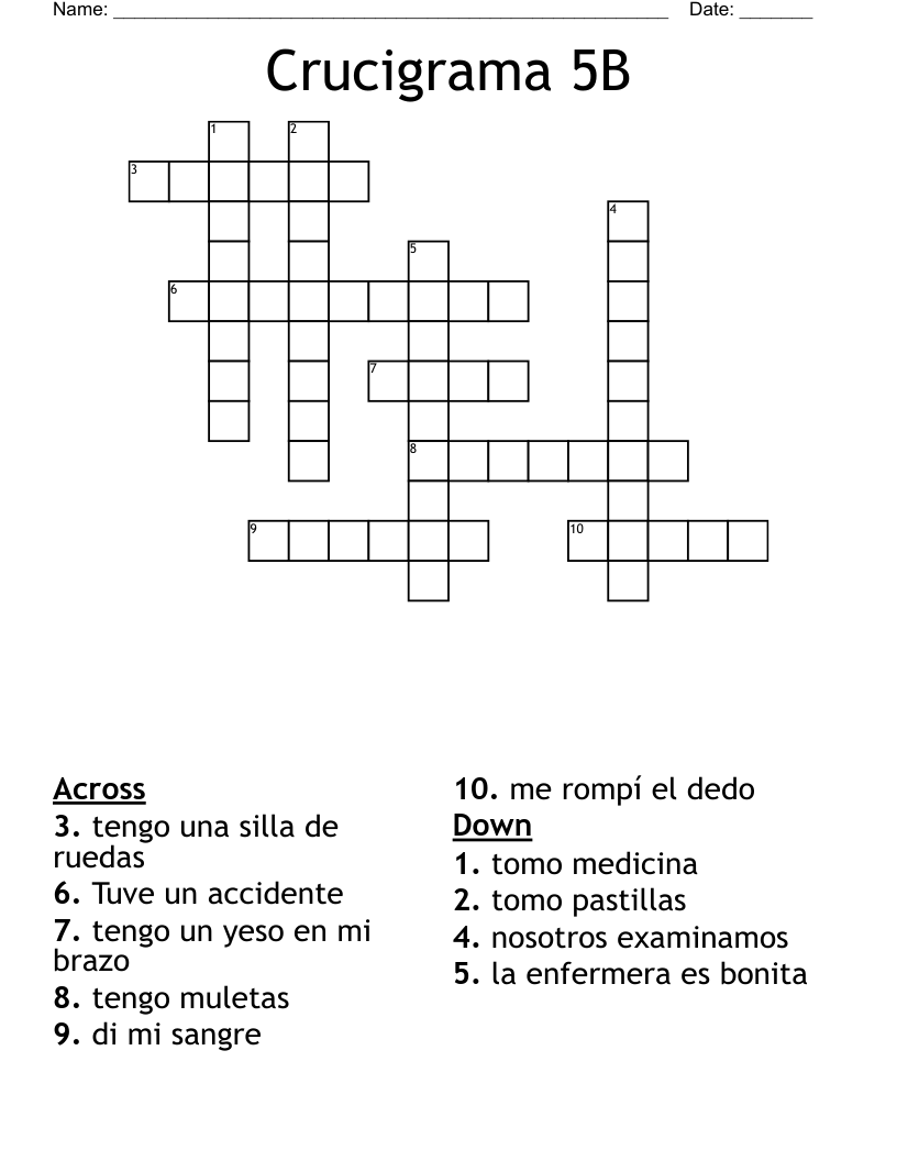 Crucigrama 5B Crossword