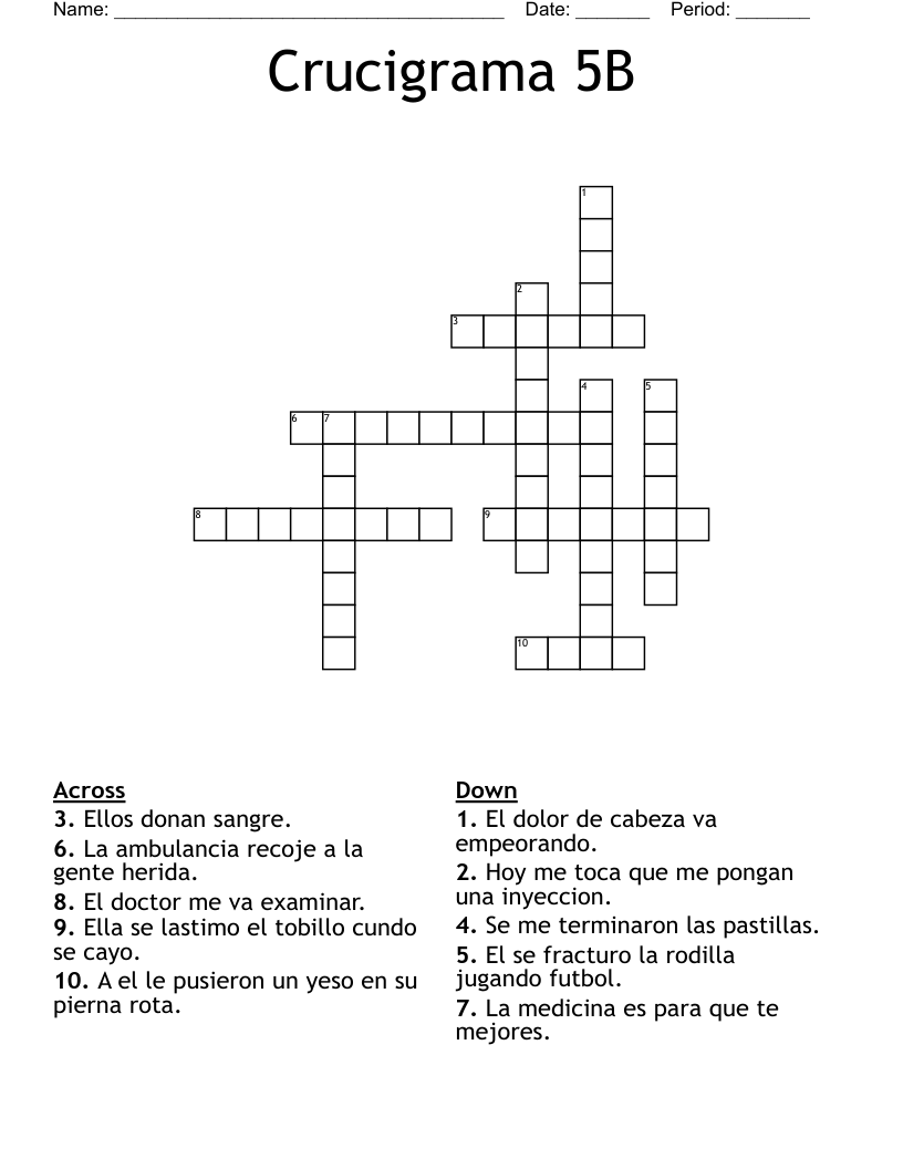 Crucigrama 5B Crossword