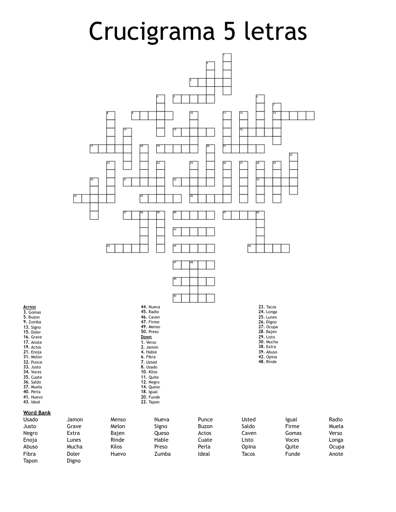 Crucigrama 5 letras Crossword