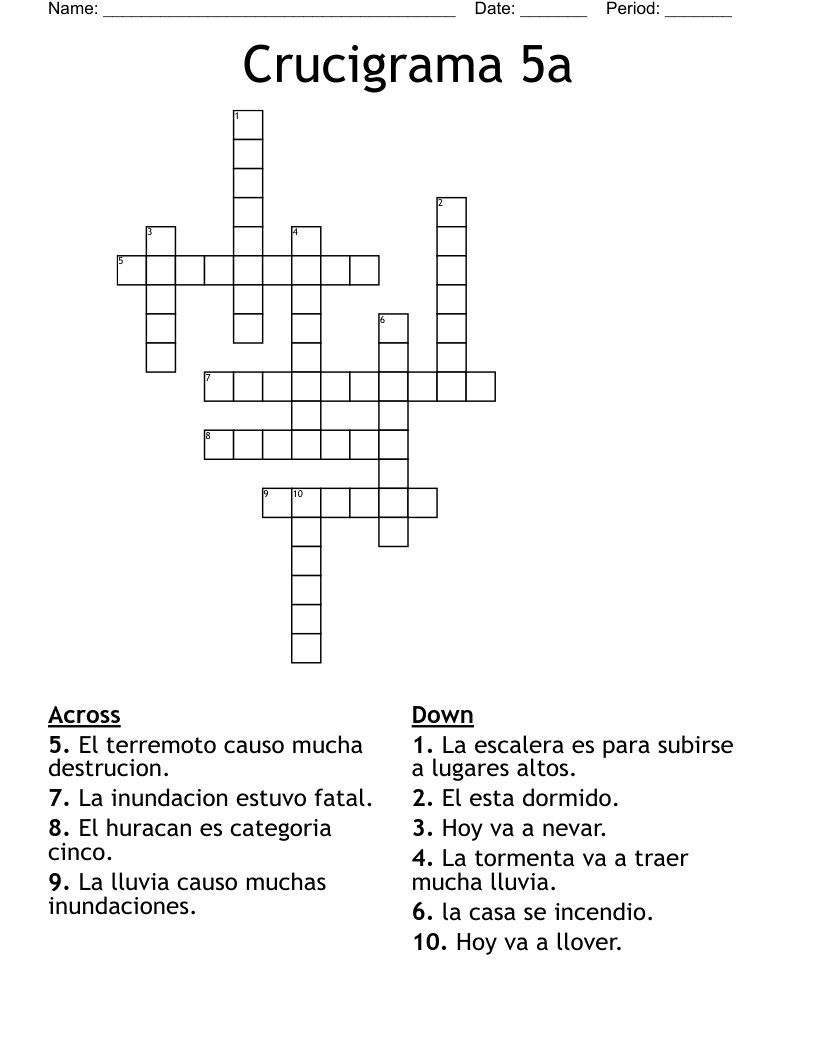 Crucigrama 5a Crossword