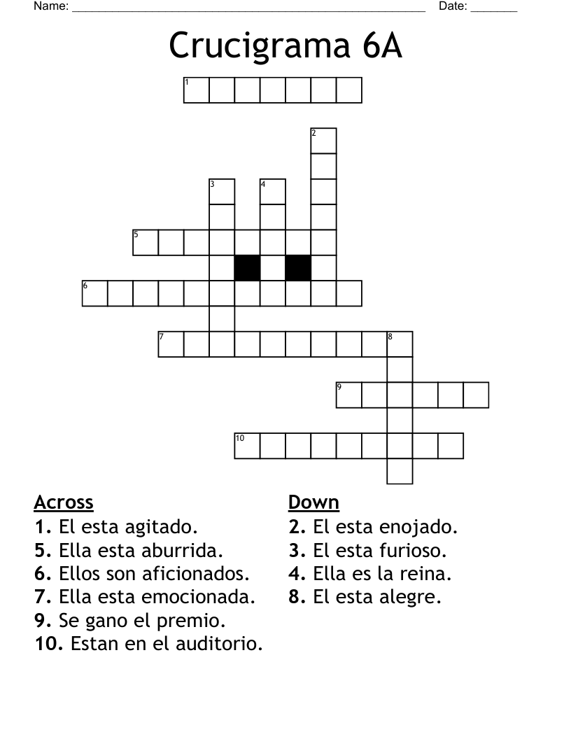 Crucigrama 6A Crossword