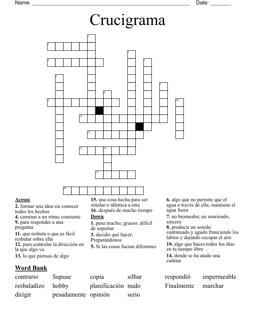 Crucigrama Crossword