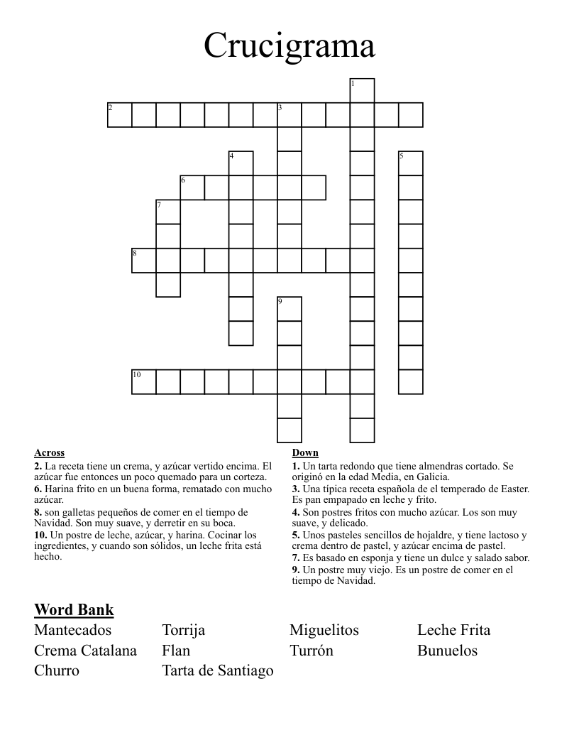 Crucigrama Crossword