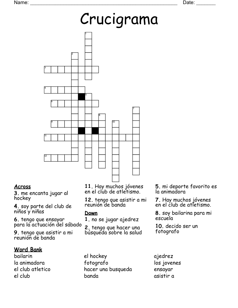 Crucigrama Crossword