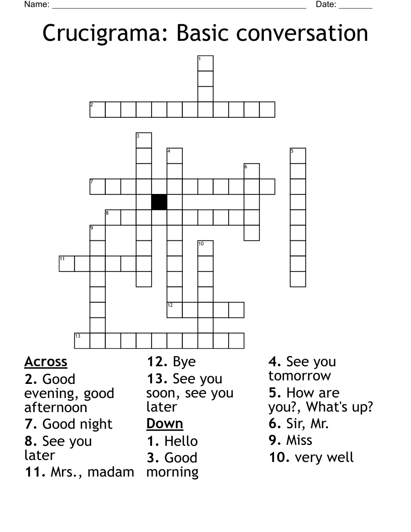 Crucigrama: Basic conversation Crossword