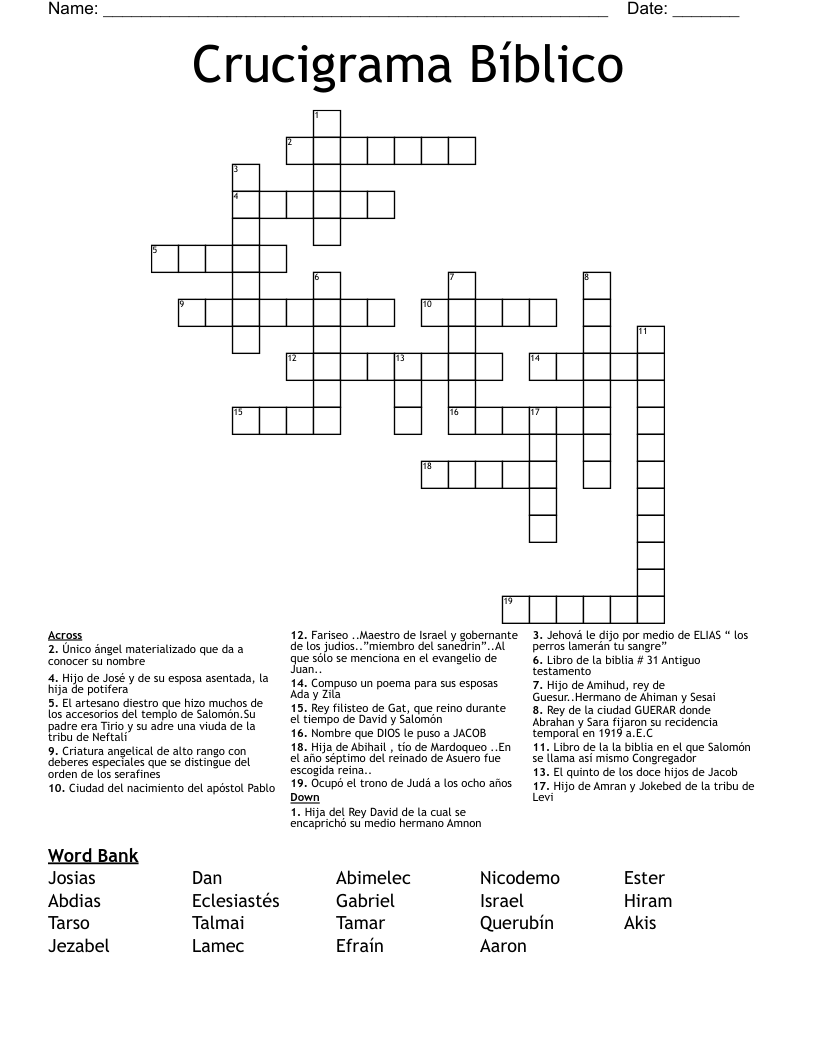 Crucigrama Bíblico Crossword