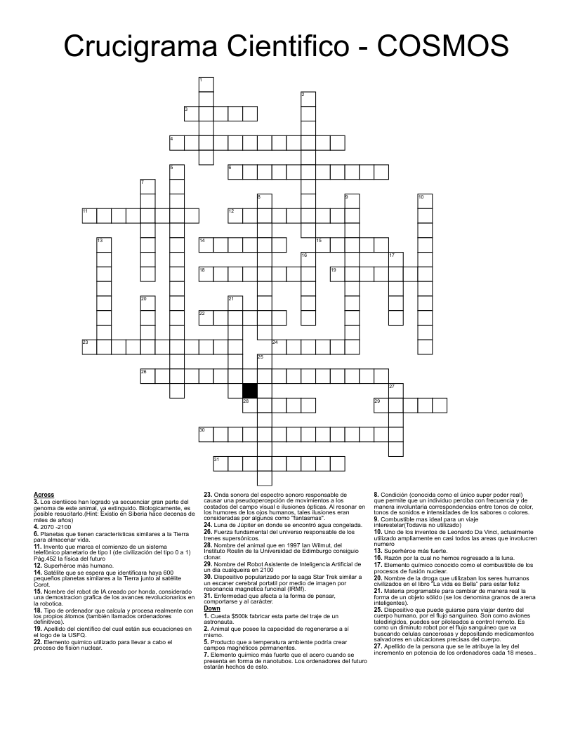 Crucigrama Cientifico -  COSMOS Crossword