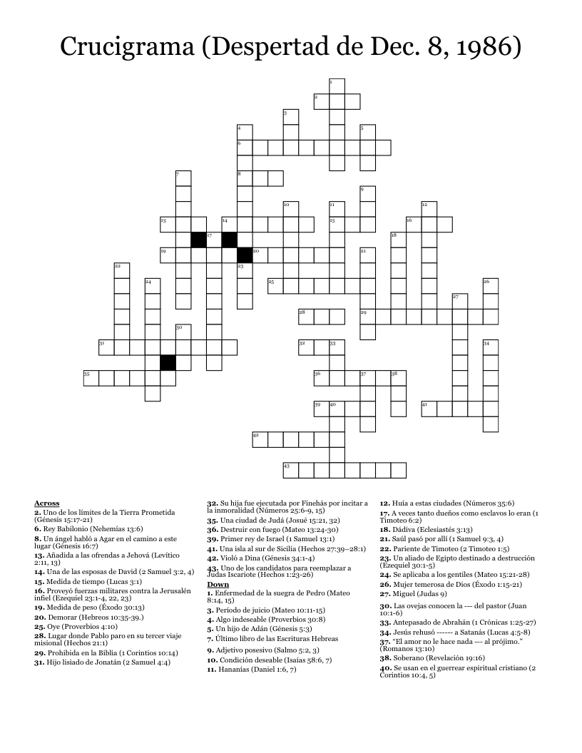 Crucigrama (Despertad de Dec. 8, 1986) Crossword