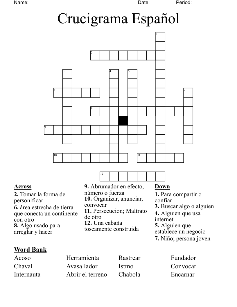 Crucigrama Español Crossword