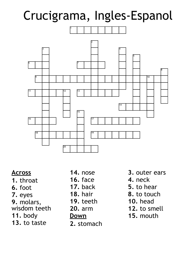 Crucigrama, Ingles-Espanol Crossword