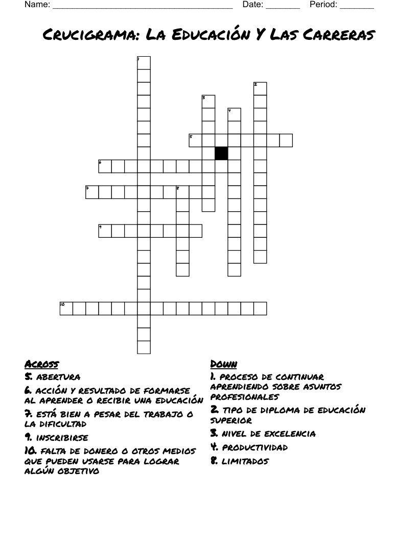 Crucigrama: La Educación Y Las Carreras Crossword