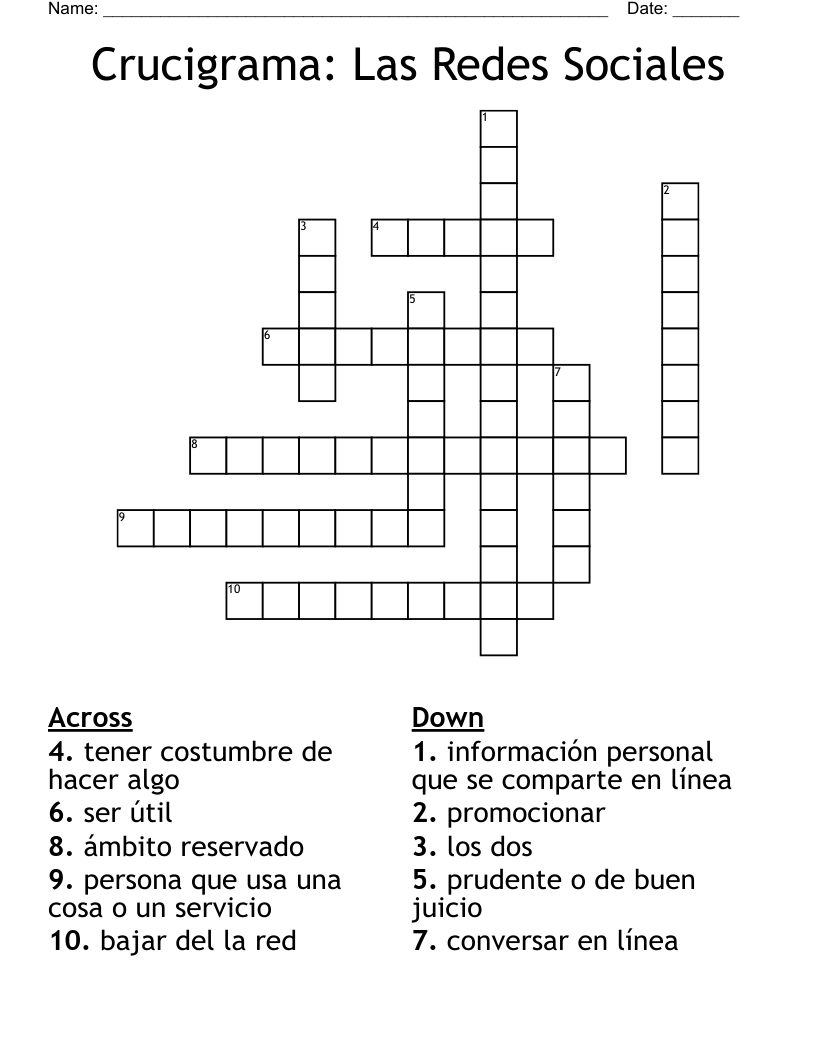 Crucigrama: Las Redes Sociales  Crossword