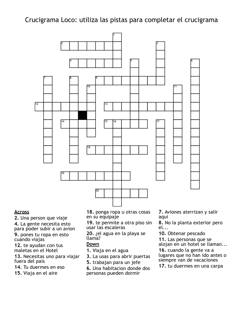 Crucigrama Loco: utiliza las pistas para completar el crucigrama Crossword