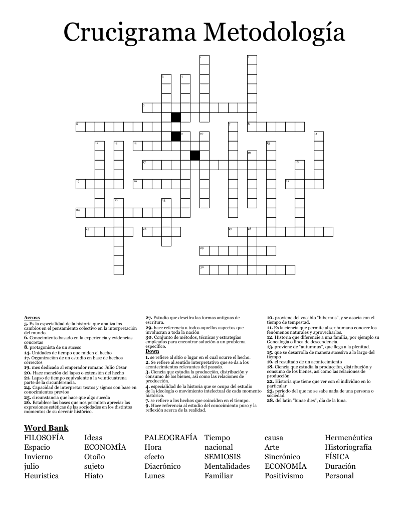Crucigrama Metodología Crossword