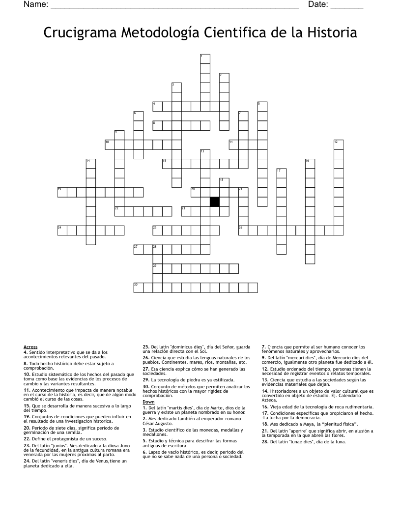 Crucigrama Metodología Cientifica de la Historia  Crossword
