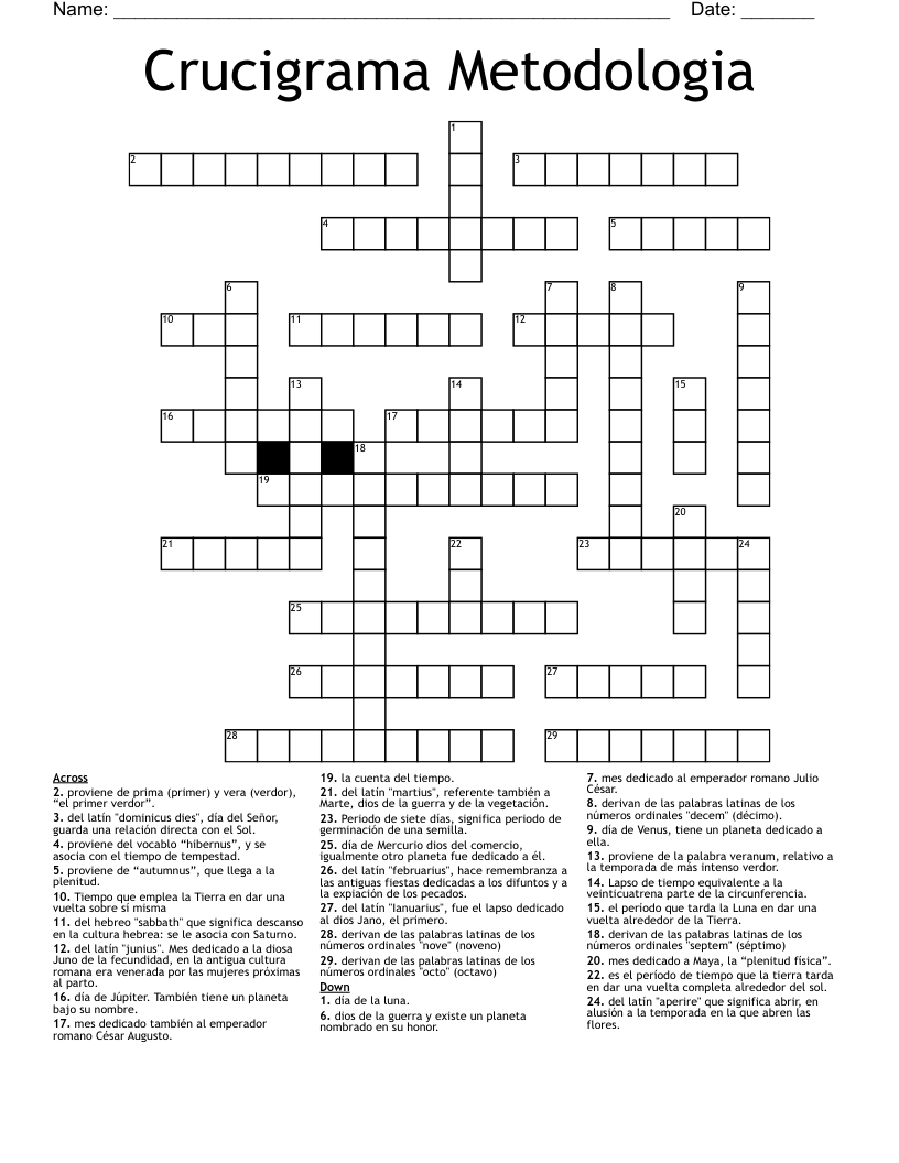 Crucigrama Metodologia Crossword