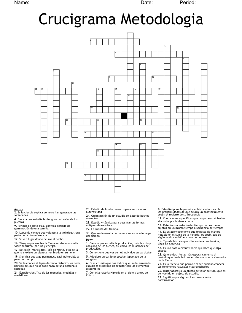 Crucigrama Metodologia Crossword