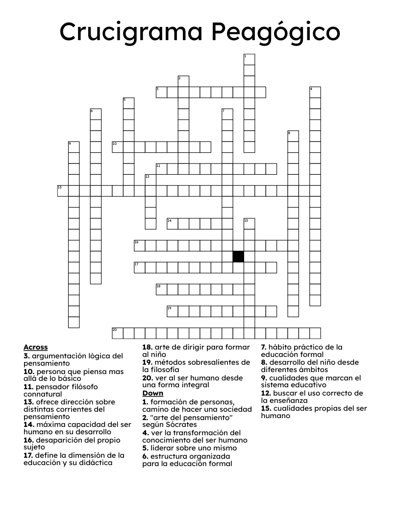 Crucigrama Peagógico Crossword