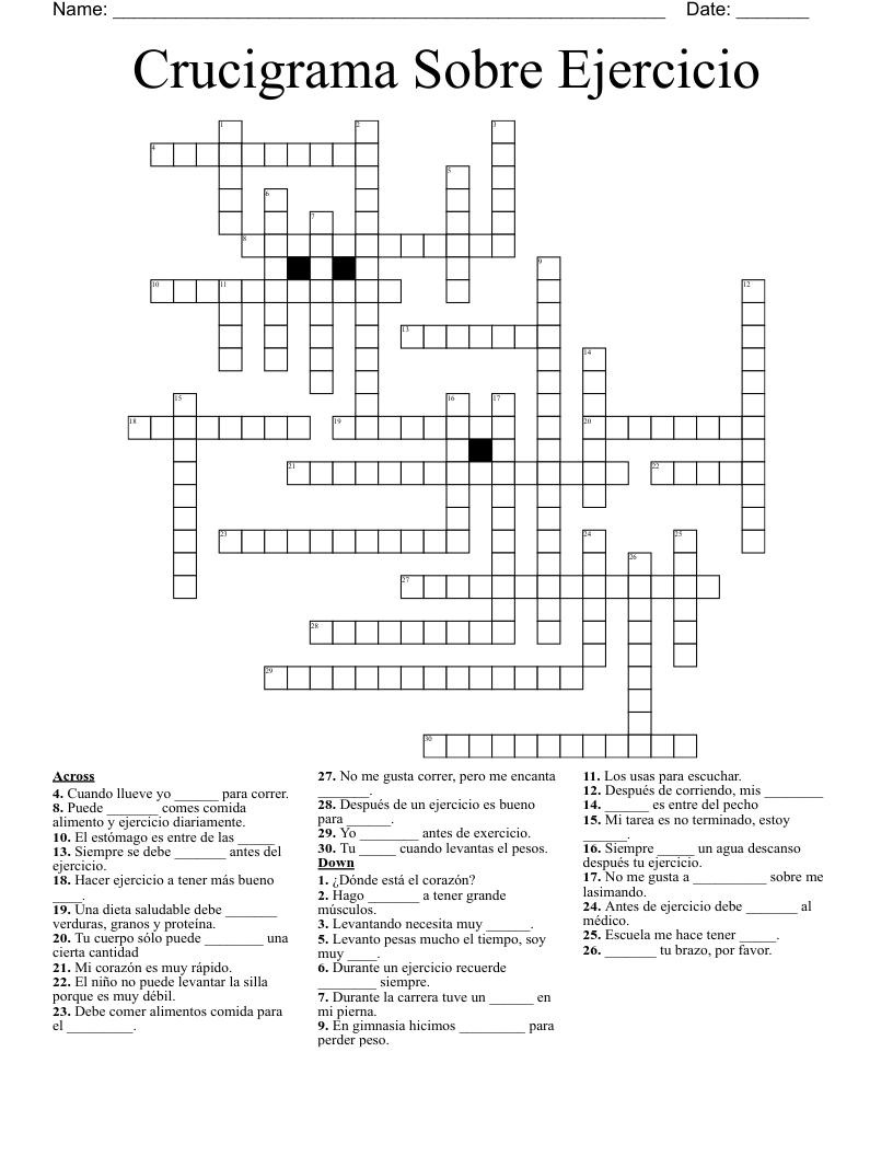 Crucigrama Sobre Ejercicio Crossword