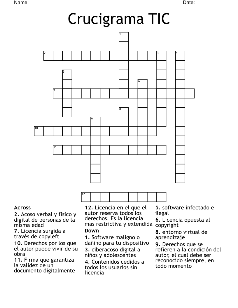 Crucigrama TIC Crossword