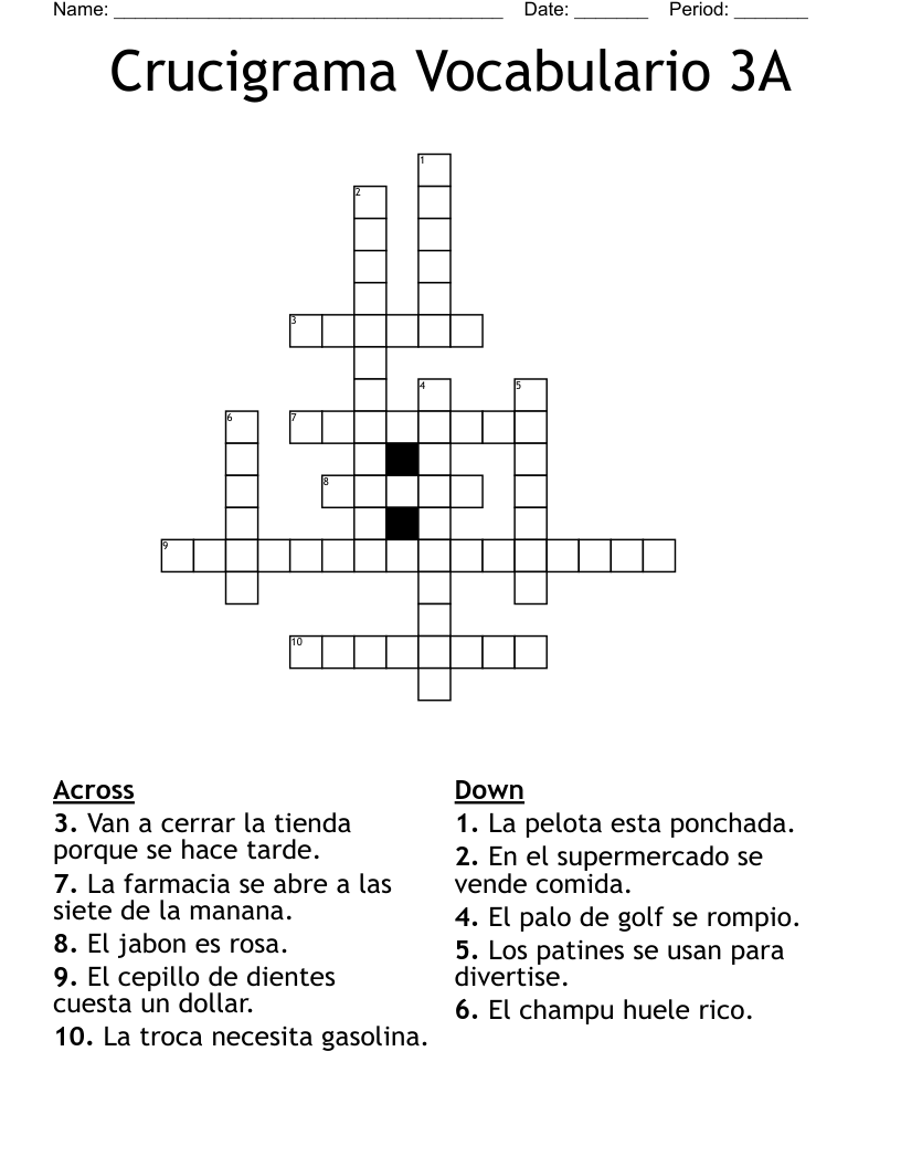 Crucigrama Vocabulario 3A Crossword