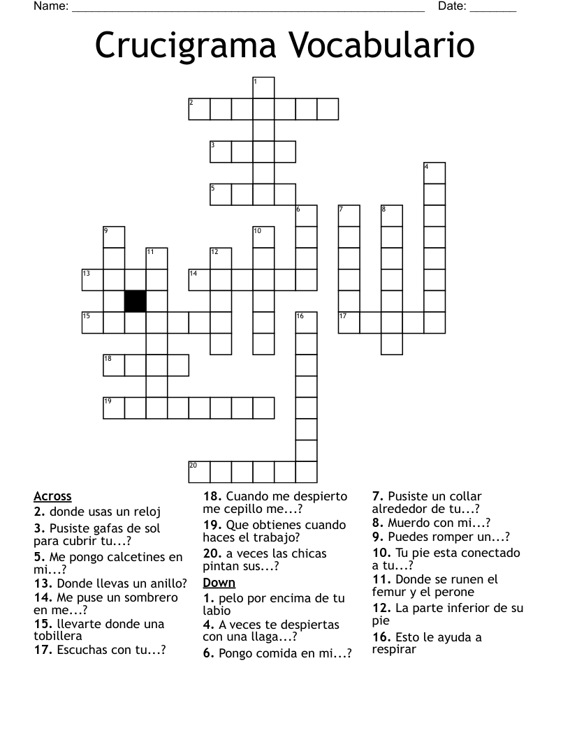 Crucigrama Vocabulario Crossword