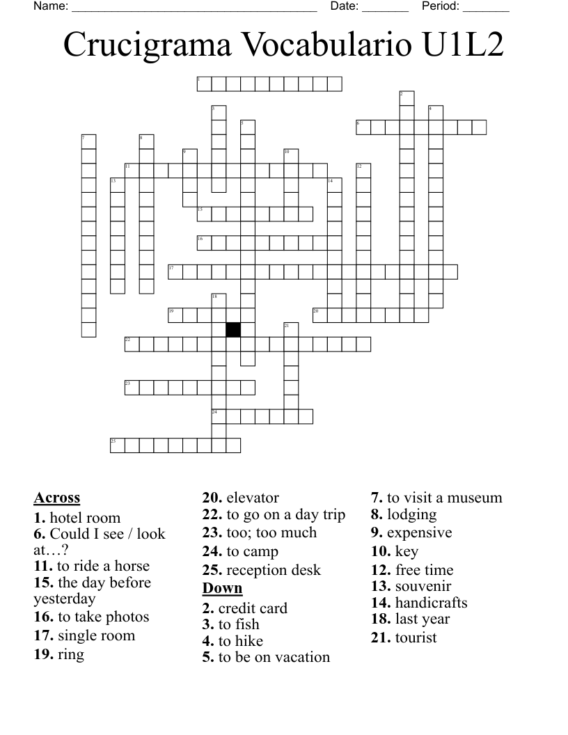 Crucigrama Vocabulario U1L2 Crossword
