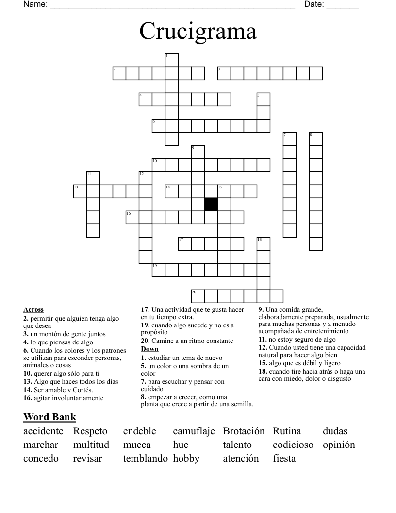 Crucigrama  Crossword