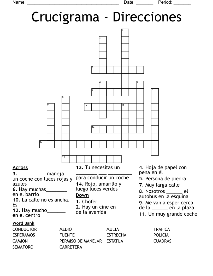 Crucigrama - Direcciones Crossword