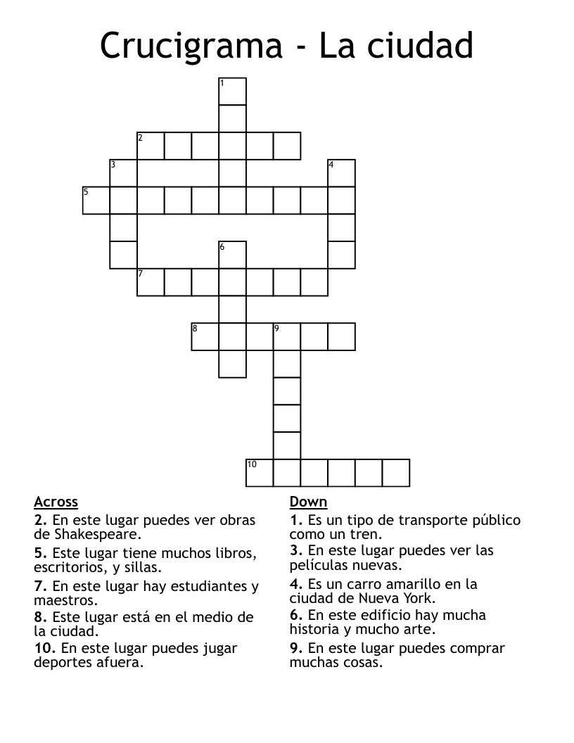 Crucigrama - La ciudad Crossword