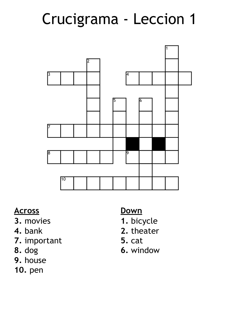 Crucigrama - Leccion 1 Crossword
