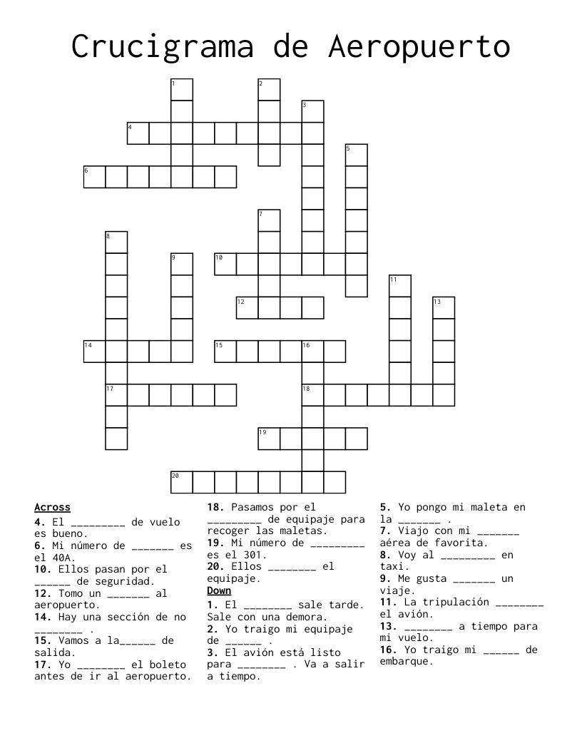 Crucigrama de Aeropuerto  Crossword
