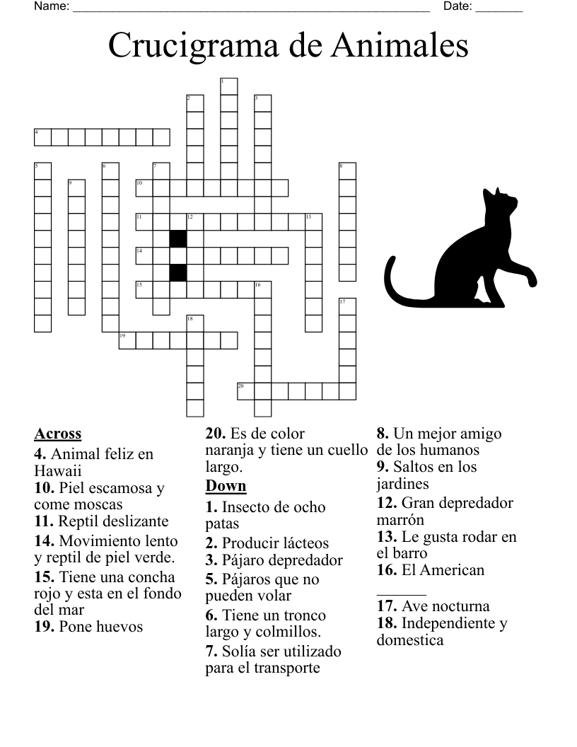 Crucigrama de Animales Crossword