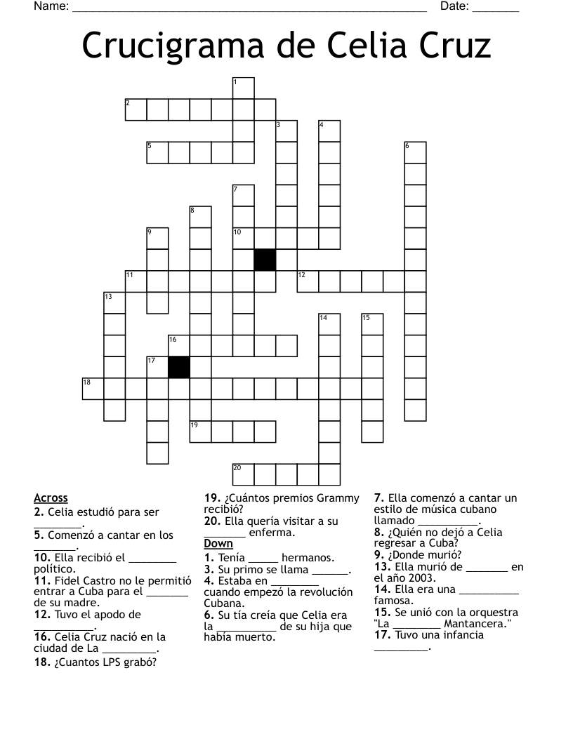 Crucigrama de Celia Cruz Crossword