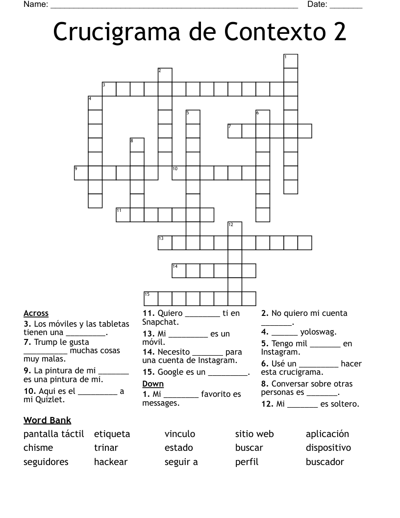 Crucigrama de Contexto 2 Crossword