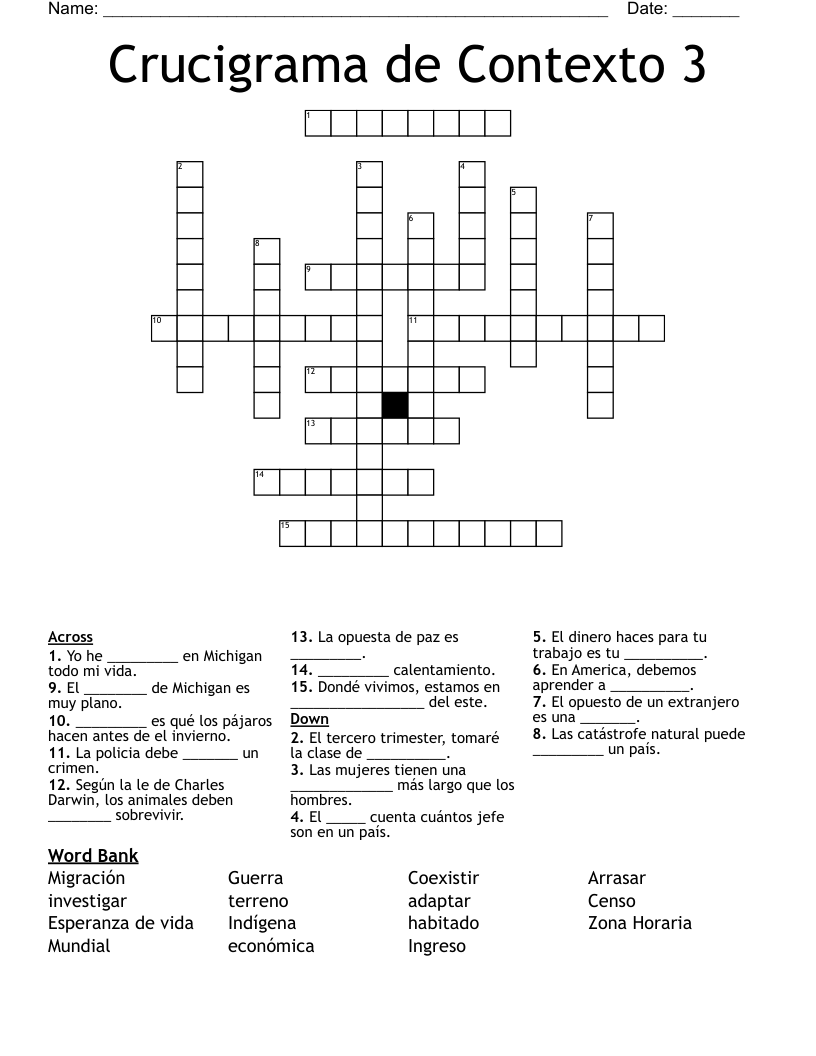 Crucigrama de Contexto 3 Crossword