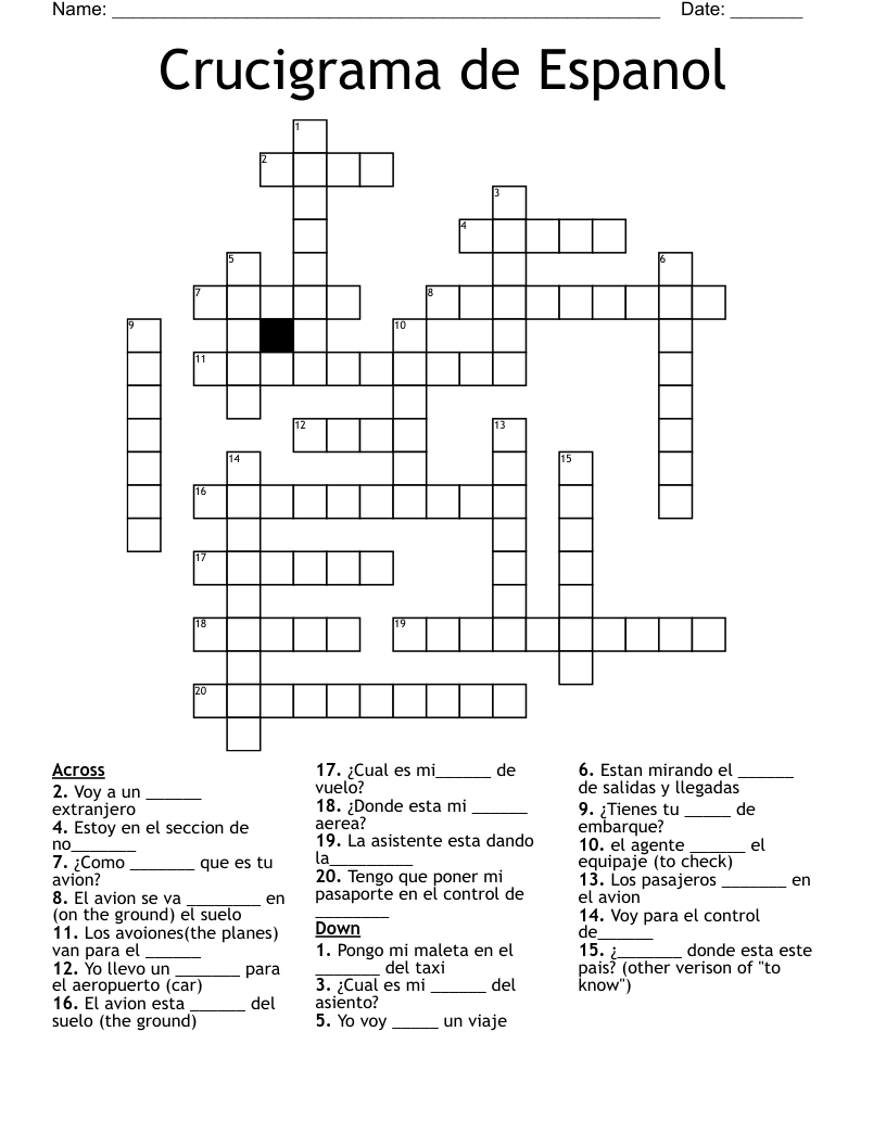 Crucigrama de Espanol Crossword