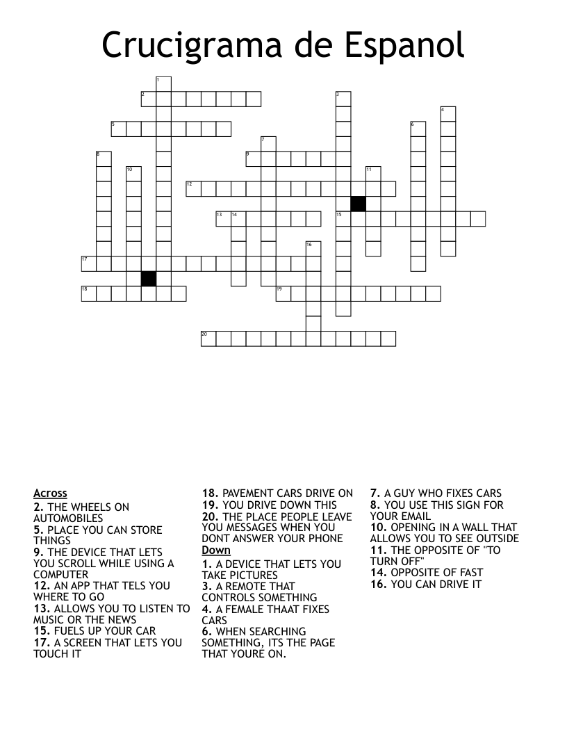 Crucigrama de Espanol Crossword