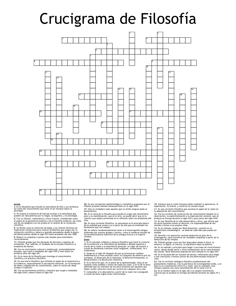 Crucigrama de Filosofía Crossword