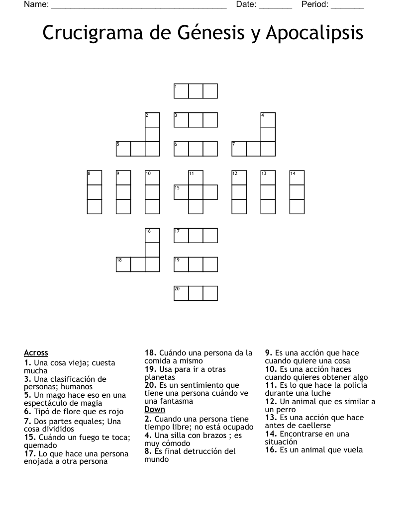Crucigrama de Génesis y Apocalipsis Crossword