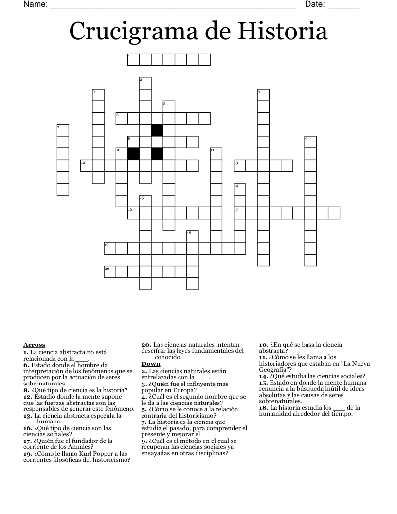 Crucigrama de Historia Crossword