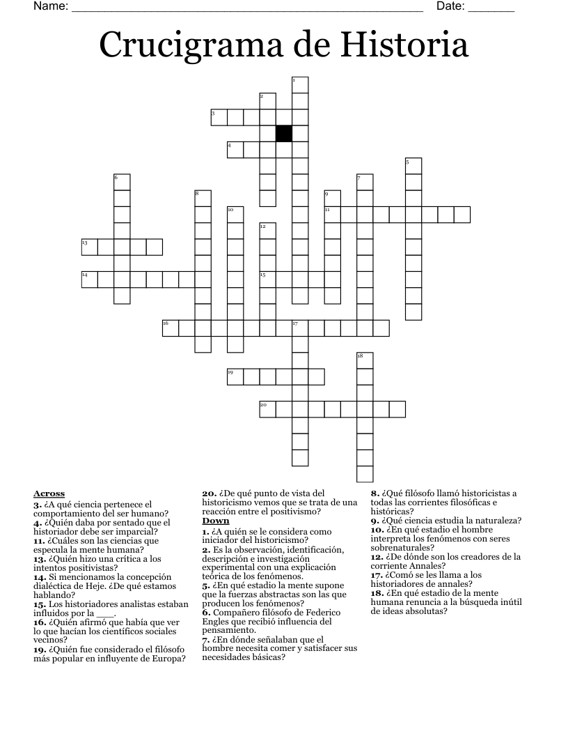 Crucigrama de Historia Crossword