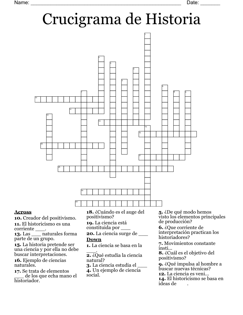 Crucigrama de Historia  Crossword