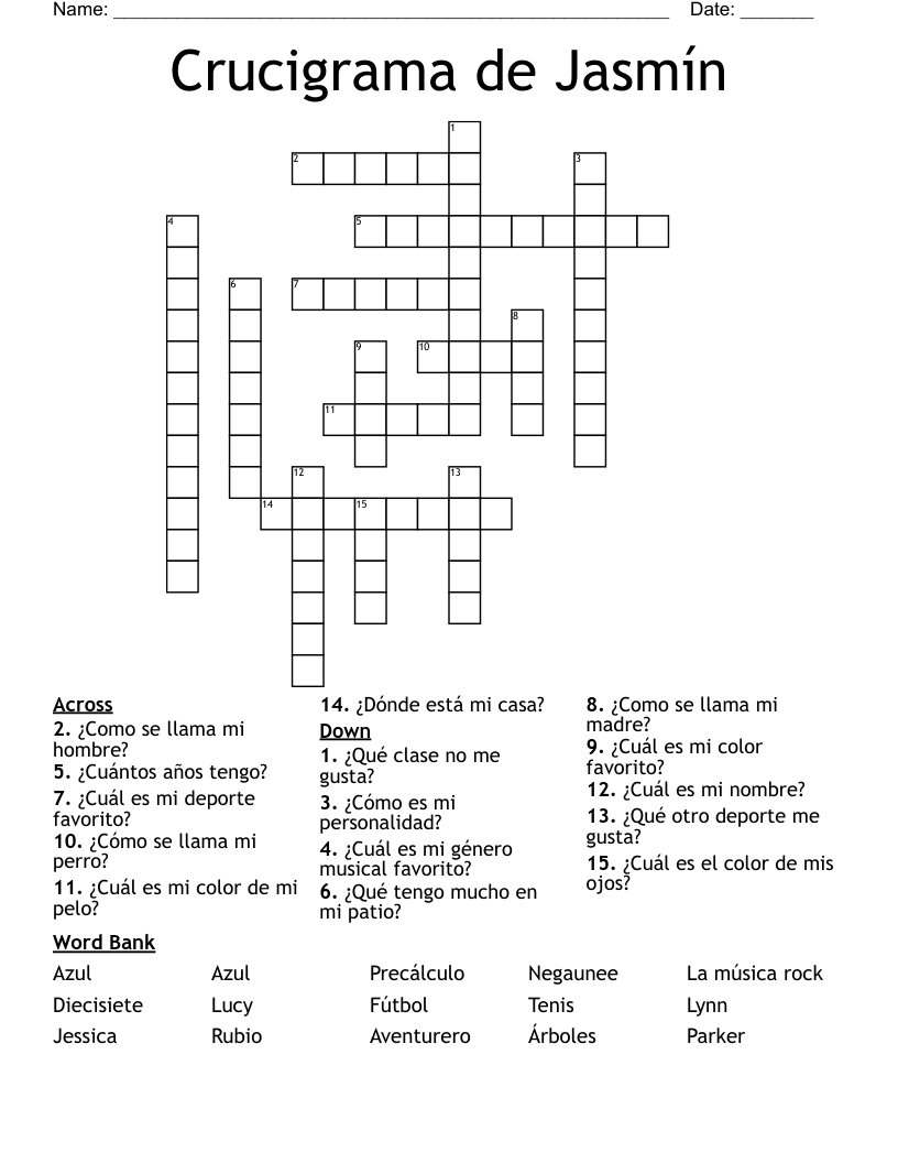 Crucigrama de Jasmín Crossword