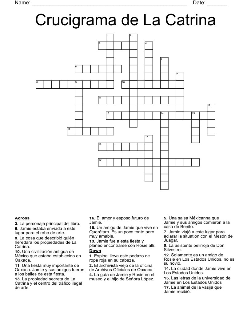 Crucigrama de La Catrina  Crossword