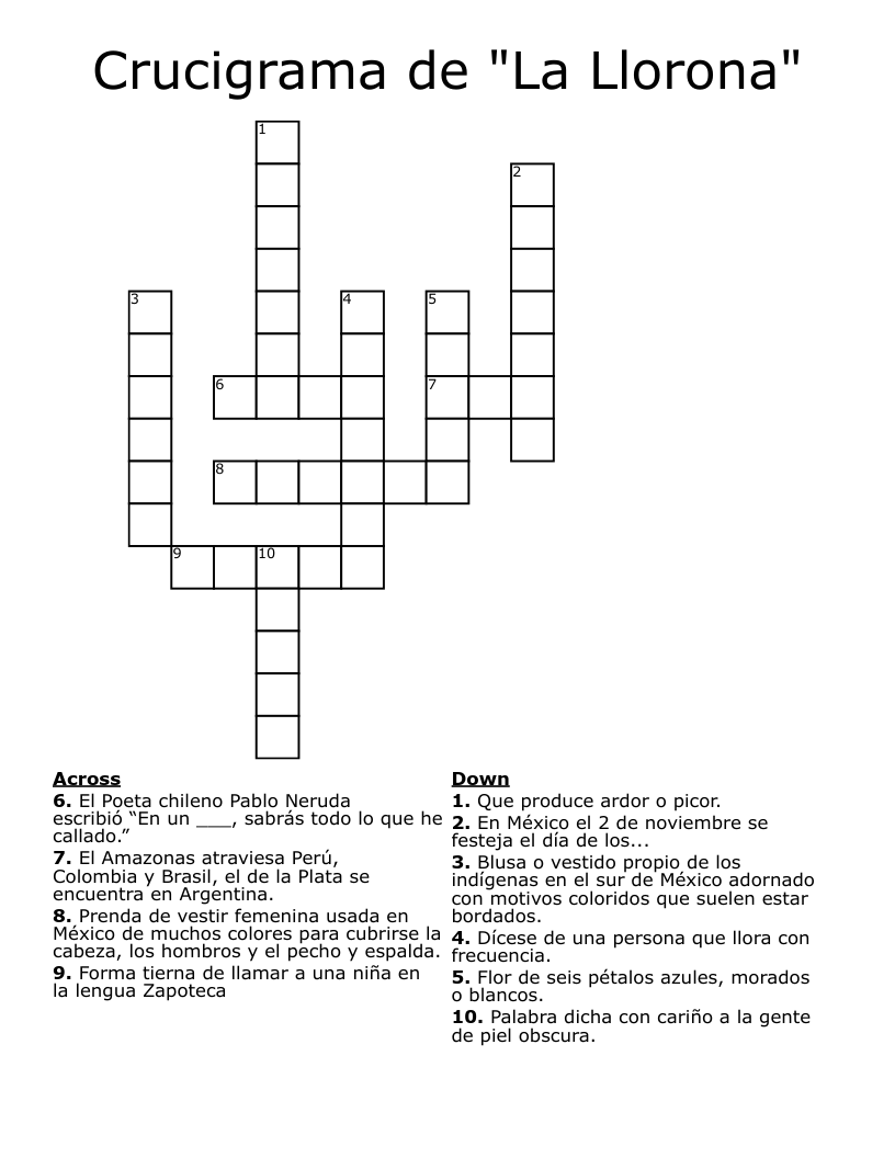 Crucigrama de "La Llorona" Crossword
